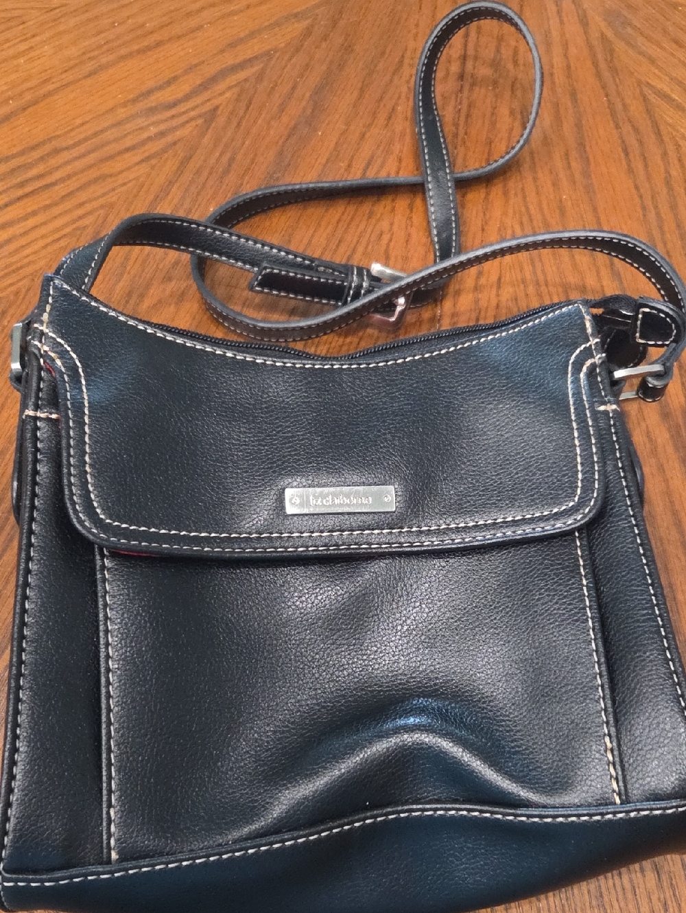 Liz Claiborne Black Crossbody with Contrast Stitching